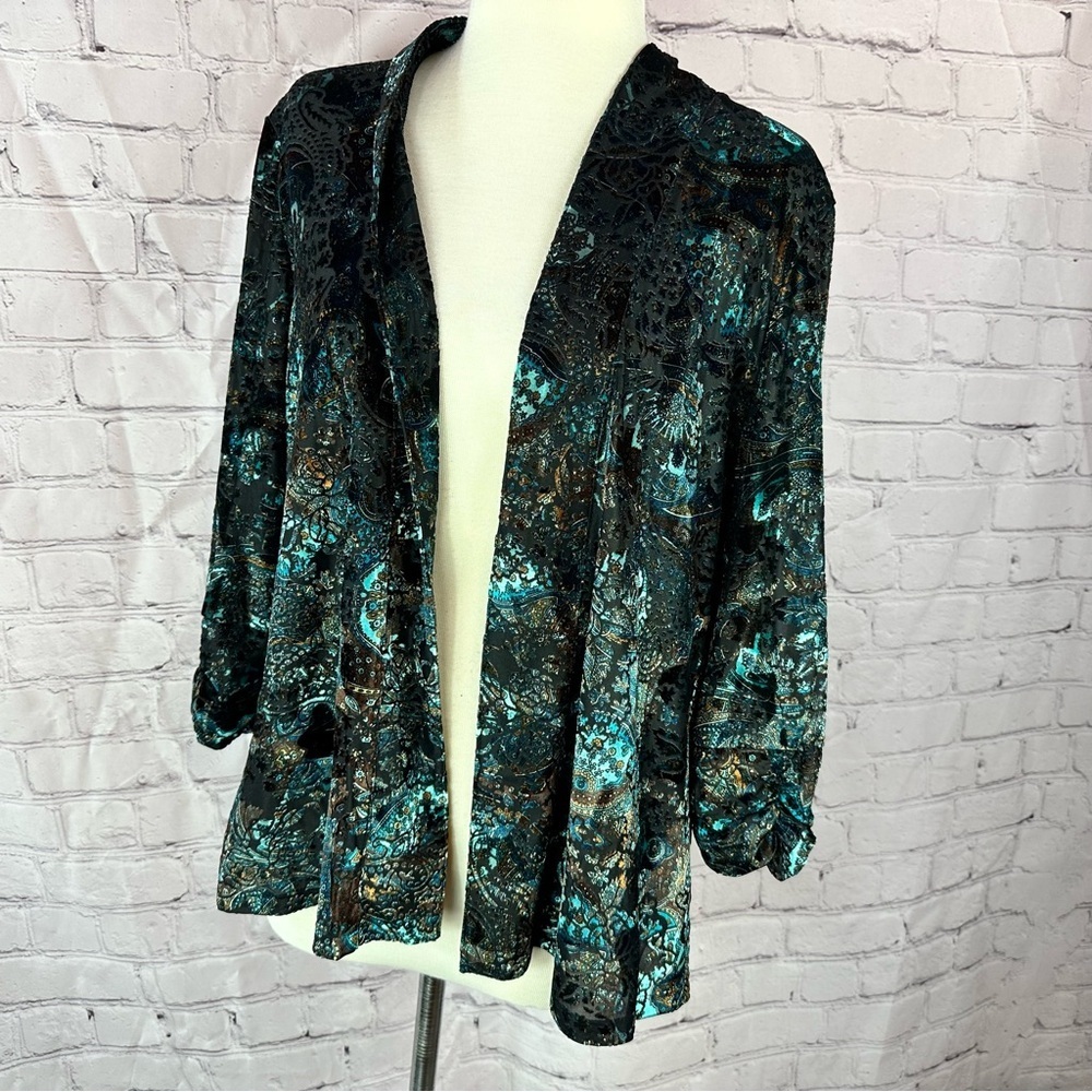 TanJay burnout velvet Patterned cardigan womens petites L